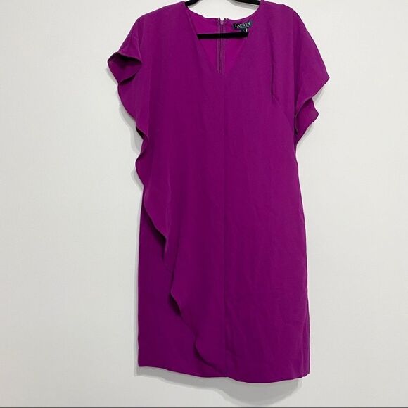 Lauren Ralph Lauren Fuchsia Dress diagonal ruffle‎ - Picture 2 of 11